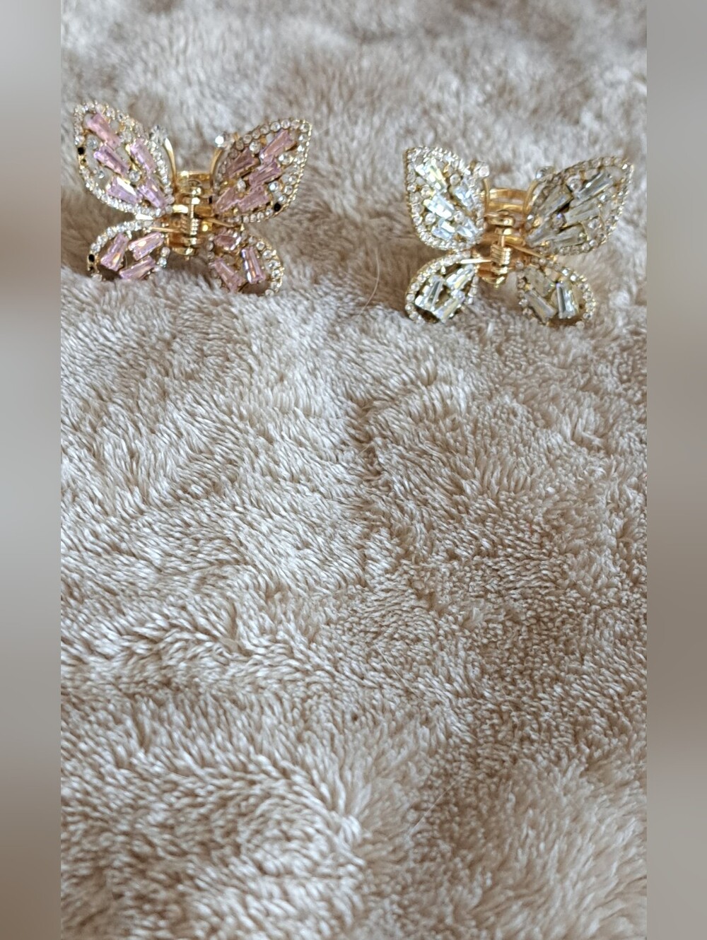 Crystal Butterfly Hair Clips - Pink & Clear Rhinestones